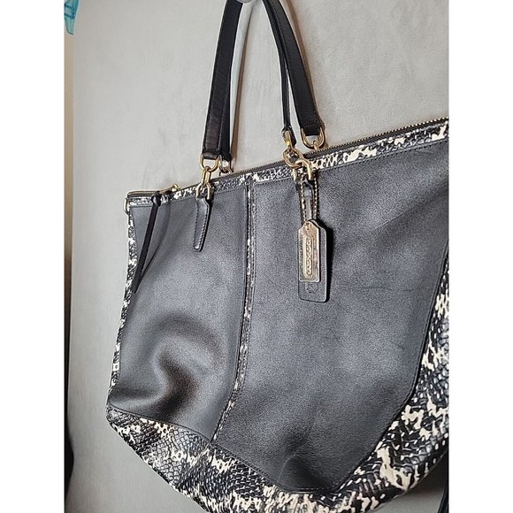 Coach Leather Bleecker Cooper Tote Shoulder Bag Black Python Top Zip - Picture 2 of 15